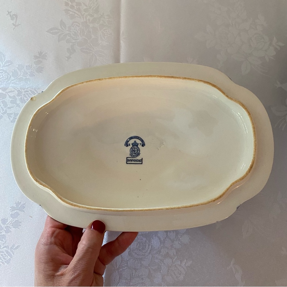 Royal Worcester W2297 68547 Oval Covered Serving Dish Blue Floral Gold Trim 1890 - Picture 6 of 11